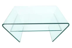 Moderner Glas Couchtisch FANTOME 70cm Trapez mit Ablage transparent