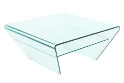 Moderner Glas Couchtisch FANTOME 70cm Trapez mit Ablage transparent