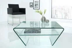 Moderner Glas Couchtisch FANTOME 70cm Trapez mit Ablage transparent