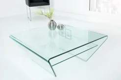 Moderner Glas Couchtisch FANTOME 70cm Trapez mit Ablage transparent