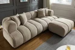 Moderner Hocker ADLON 100cm champagner greige Bouclé Federkern Fußhocker Sitzhocker