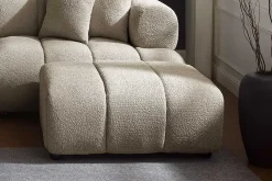 Moderner Hocker ADLON 100cm champagner greige Bouclé Federkern Fußhocker Sitzhocker