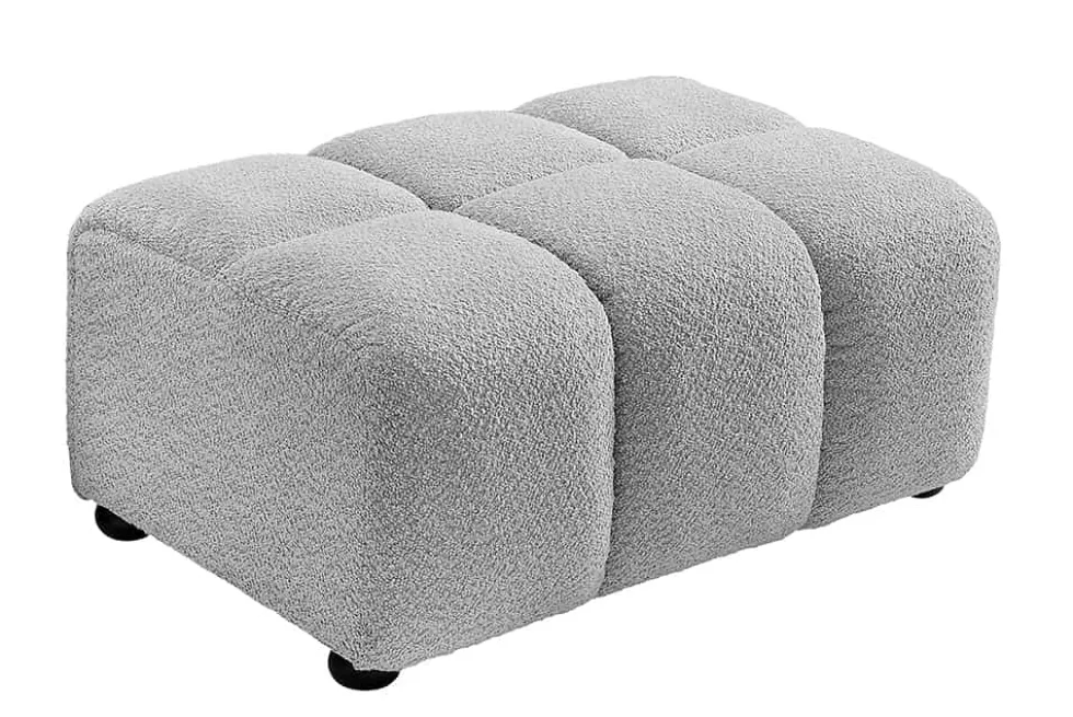Moderner Hocker CLOUD 100cm grau Bouclé Federkern Fußhocker Sitzhocker