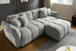 Moderner Hocker CLOUD 100cm grau Bouclé Federkern Fußhocker Sitzhocker