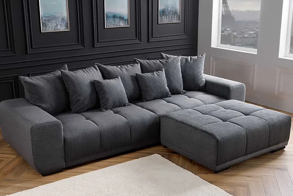 Moderner Hocker ELEGANCIA 110cm anthrazit Cord Fußhocker Sitzhocker