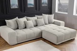 Moderner Hocker ELEGANCIA 110cm champagner beige Cord Fußhocker Sitzhocker