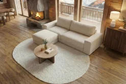Moderner Hocker LOFT 75cm champagner beige Chenille Nosagfederung Taschenfederkern
