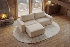 Moderner Hocker LOFT 75cm champagner beige Chenille Nosagfederung Taschenfederkern