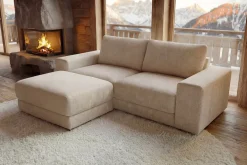 Moderner Hocker LOFT 75cm champagner beige Chenille Nosagfederung Taschenfederkern