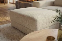 Moderner Hocker LOFT 75cm champagner beige Chenille Nosagfederung Taschenfederkern