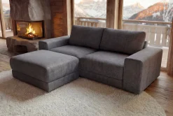 Moderner Hocker LOFT 75cm grau Vogue Velours Samt Nosagfederung Taschenfederkern
