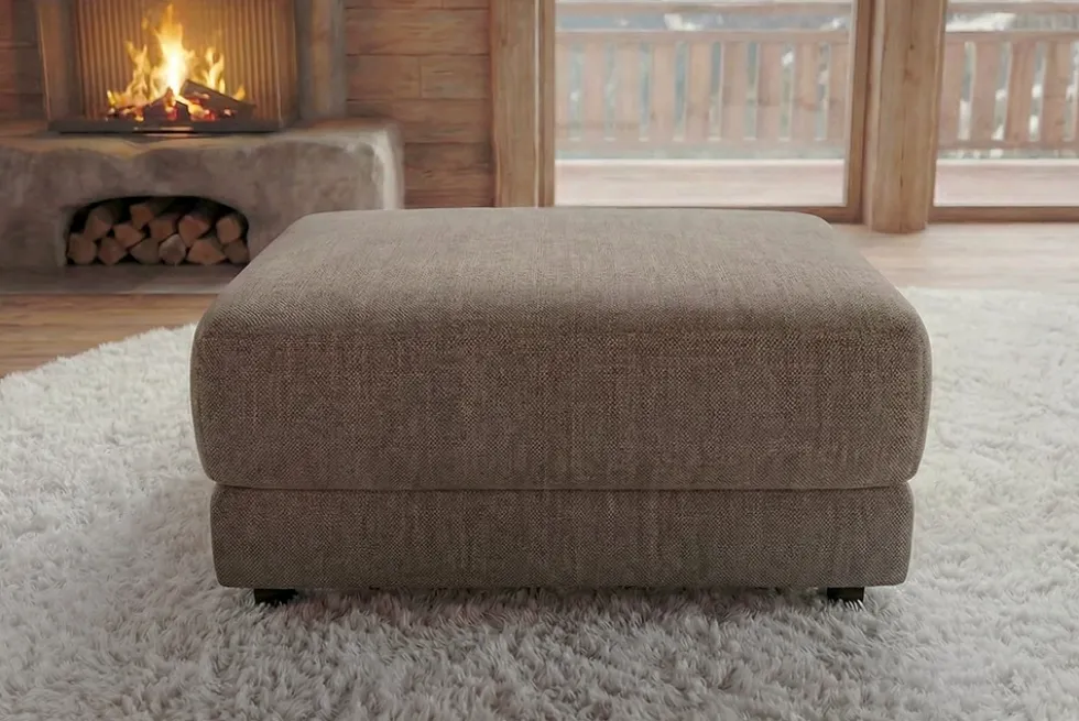 Moderner Hocker LOFT 75cm taupe Vogue Velours Samt Nosagfederung Taschenfederkern