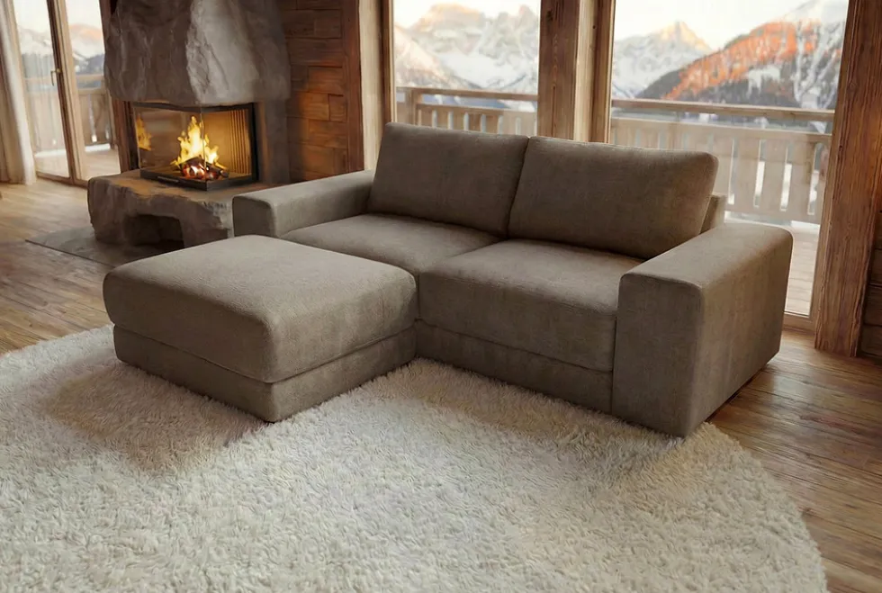 Moderner Hocker LOFT 75cm taupe Vogue Velours Samt Nosagfederung Taschenfederkern