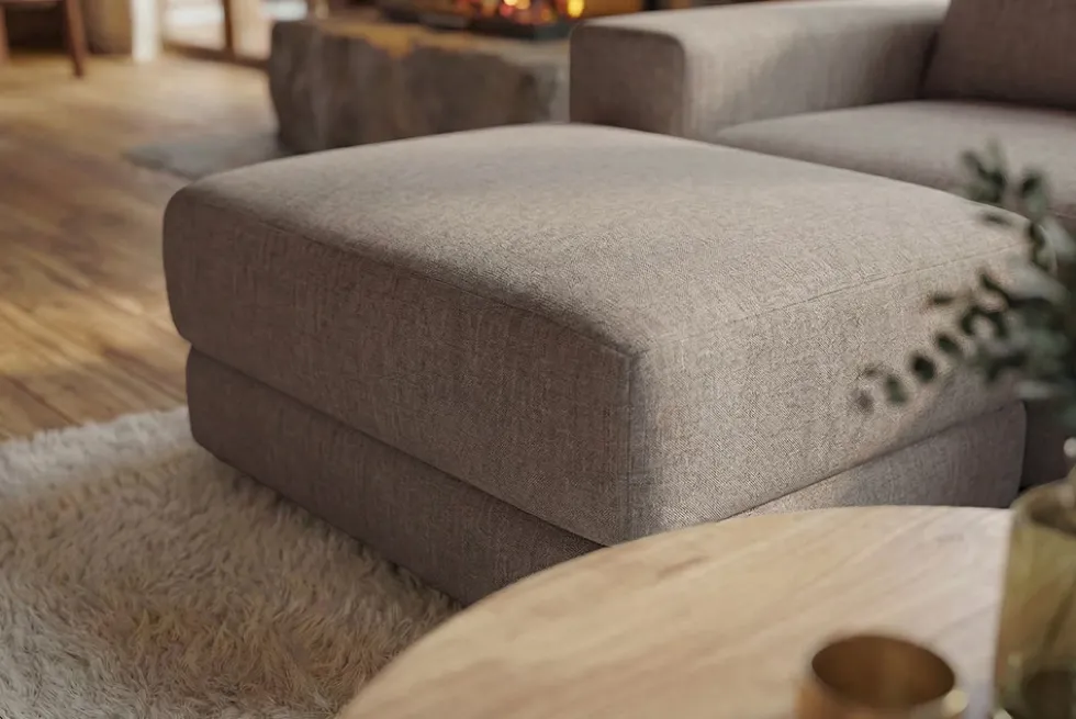 Moderner Hocker LOFT 75cm taupe Vogue Velours Samt Nosagfederung Taschenfederkern