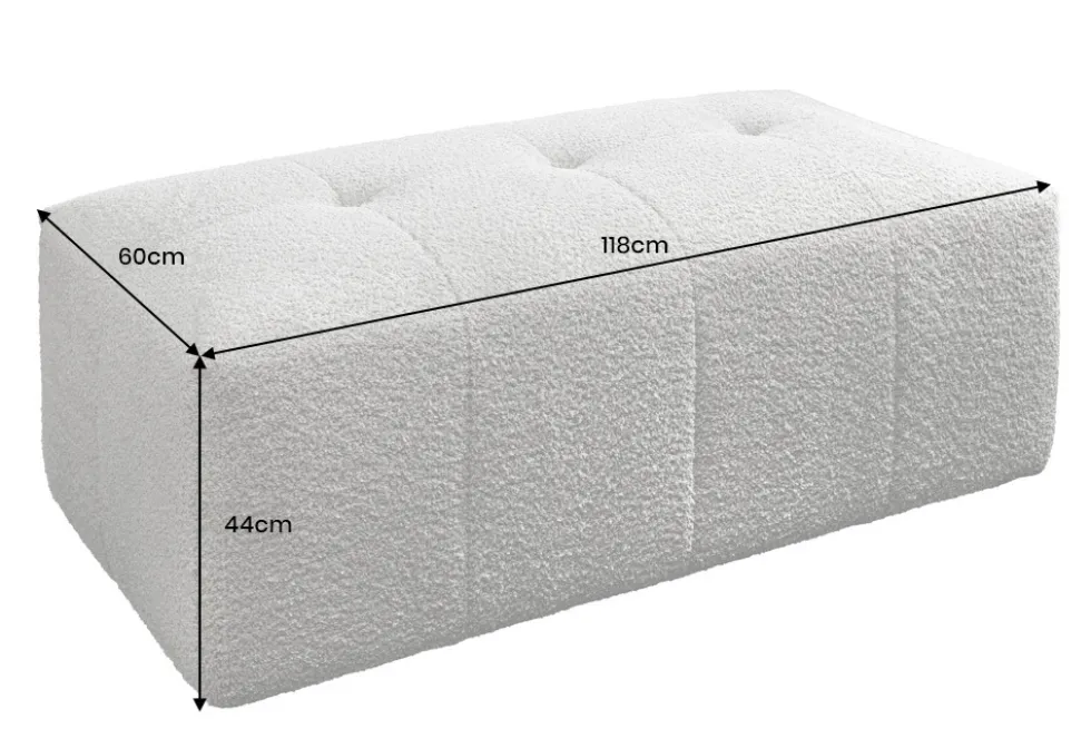 Moderner Hocker ROYAL 120cm grau Veloursstoff Federkern Sitzhocker