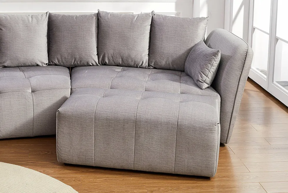 Moderner Hocker ROYAL 120cm grau Veloursstoff Federkern Sitzhocker