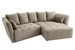 Moderner Hocker ROYAL 120cm greige Veloursstoff Federkern Sitzhocker