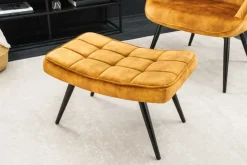 Moderner Hocker SCANDINAVIA senfgelb Samt schwarze Metallbeine Fußhocker