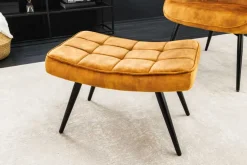 Moderner Hocker SCANDINAVIA senfgelb Samt schwarze Metallbeine Fußhocker