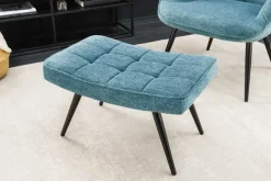 Moderner Hocker SCANDINAVIA blau Strukturstoff Metallbeine Fußhocker