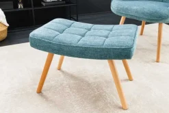 Moderner Hocker SCANDINAVIA blau Strukturstoff Massivholz-Beine Fußhocker