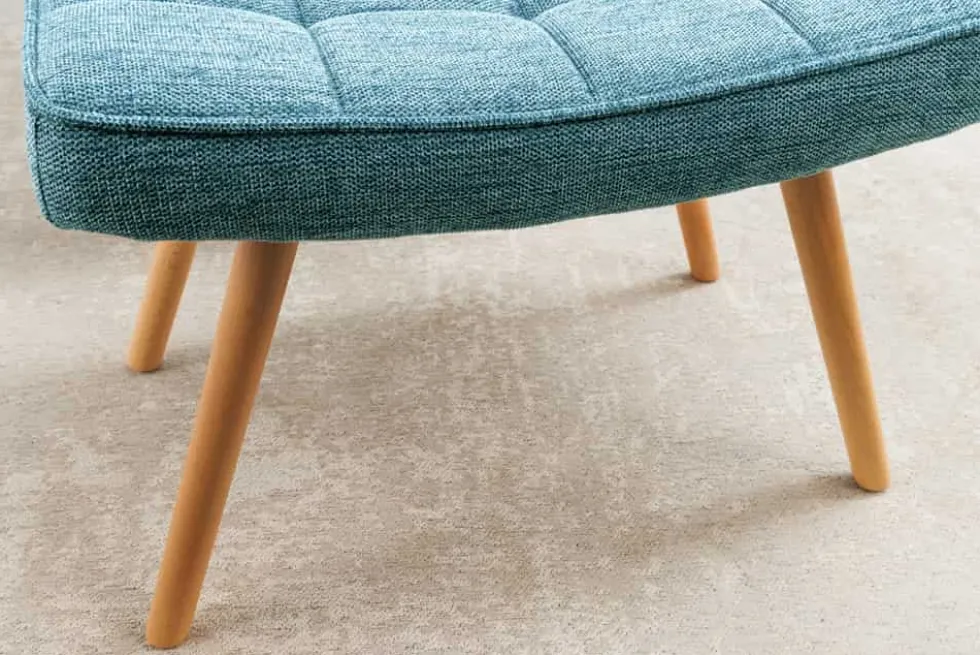 Moderner Hocker SCANDINAVIA blau Strukturstoff Massivholz-Beine Fußhocker