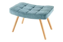 Moderner Hocker SCANDINAVIA blau Strukturstoff Massivholz-Beine Fußhocker