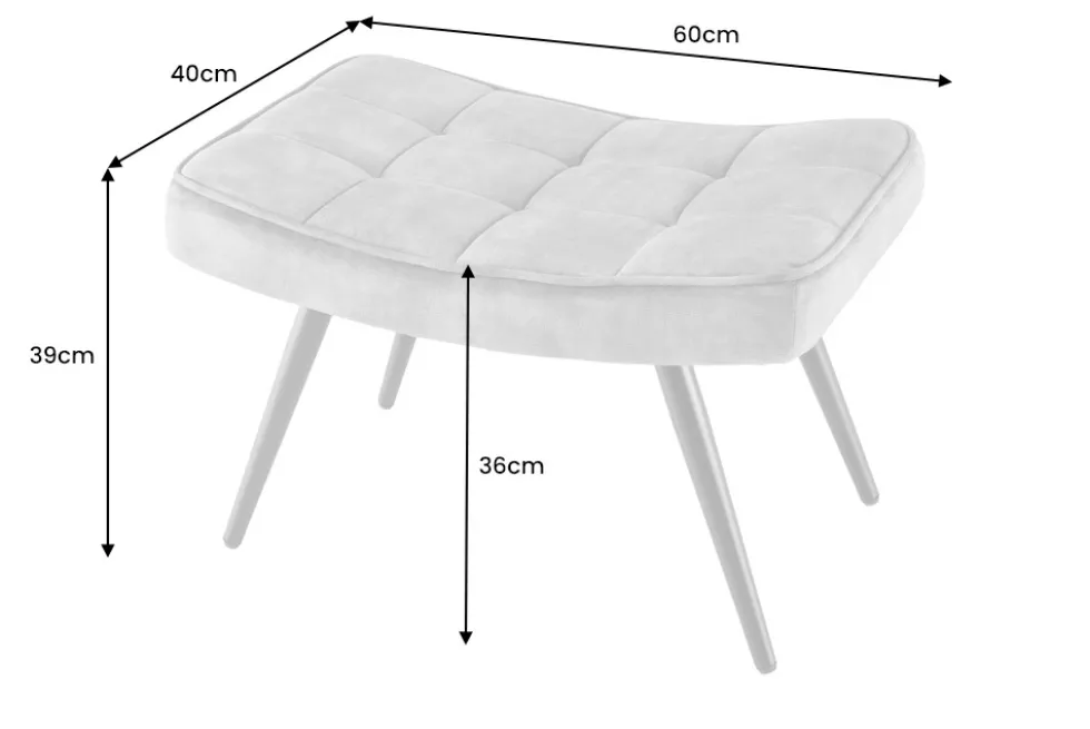 Moderner Hocker SCANDINAVIA grau Samt schwarze Metallbeine Fußhocker