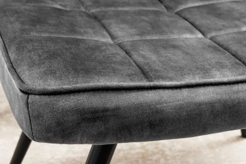 Moderner Hocker SCANDINAVIA grau Samt schwarze Metallbeine Fußhocker