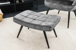 Moderner Hocker SCANDINAVIA grau Samt schwarze Metallbeine Fußhocker