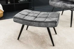 Moderner Hocker SCANDINAVIA grau Samt schwarze Metallbeine Fußhocker