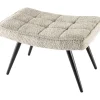 Moderner Hocker SCANDINAVIA champagner greige Bouclé schwarze Metallbeine Fußhocker