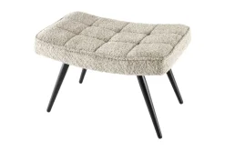 Moderner Hocker SCANDINAVIA champagner greige Bouclé schwarze Metallbeine Fußhocker