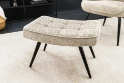 Moderner Hocker SCANDINAVIA champagner greige Bouclé schwarze Metallbeine Fußhocker