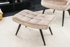 Moderner Hocker SCANDINAVIA champagner beige Samt schwarze Metallbeine Fußhocker