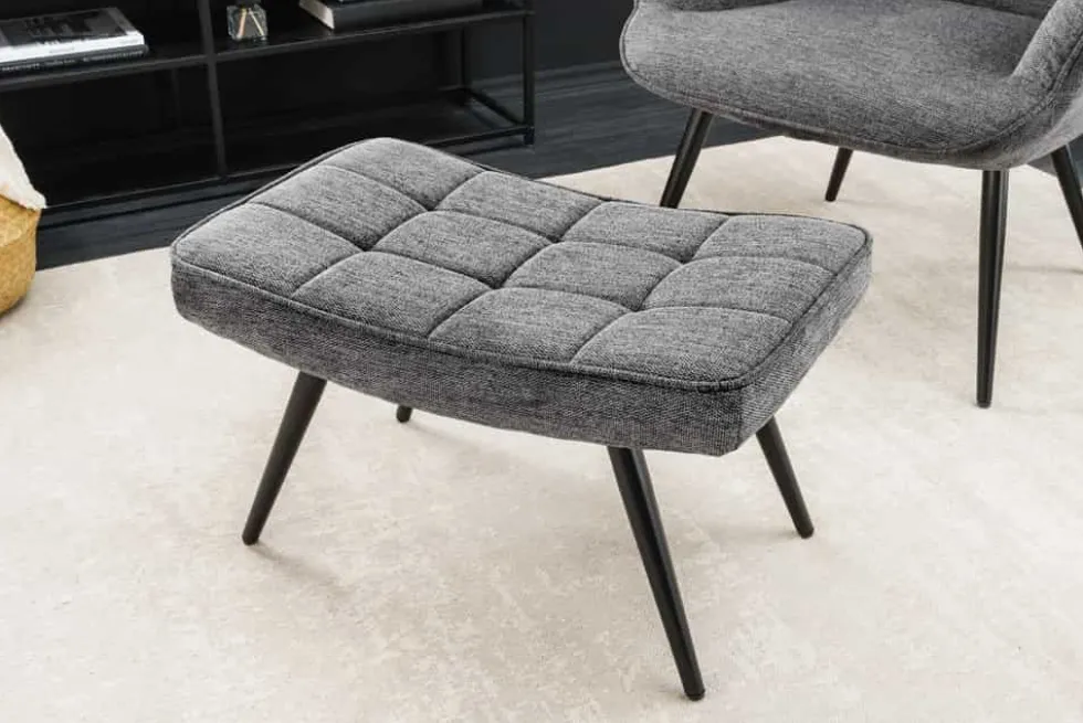 Moderner Hocker SCANDINAVIA grau Strukturstoff Metallbeine Fußhocker
