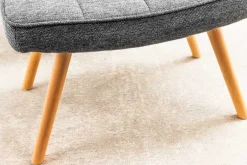 Moderner Hocker SCANDINAVIA grau Strukturstoff Massivholz-Beine Fußhocker