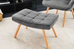 Moderner Hocker SCANDINAVIA grau Strukturstoff Massivholz-Beine Fußhocker