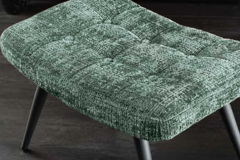 Moderner Hocker SCANDINAVIA grün Chenille Cremona Metallbeine Fußhocker