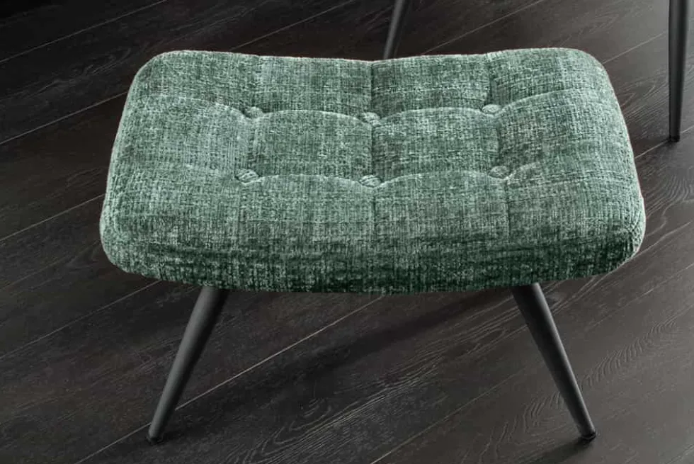 Moderner Hocker SCANDINAVIA grün Chenille Cremona Metallbeine Fußhocker