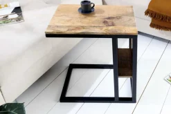 Moderner Laptoptisch CONCIERGE 60cm natur Mangoholz Beistelltisch mit Stauraum Metallgestell