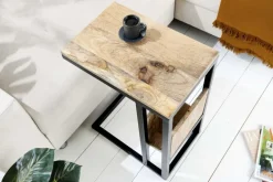 Moderner Laptoptisch CONCIERGE 60cm natur Mangoholz Beistelltisch mit Stauraum Metallgestell