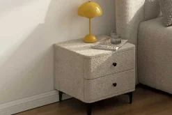 Moderner Nachttisch ART DECO 45cm greige Bouclé mit Schubladen schwarz Metall