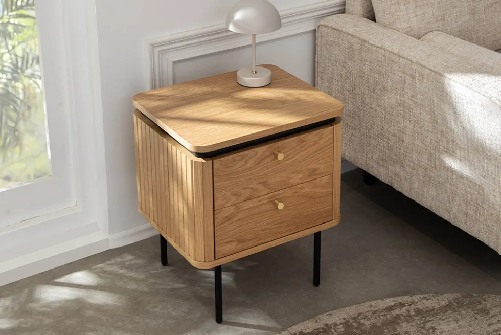 Moderner Nachttisch ATELIER 55cm Eiche Beistelltisch mit Schubladen