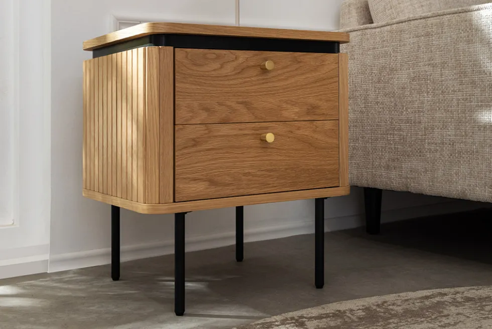 Moderner Nachttisch ATELIER 55cm Eiche Beistelltisch mit Schubladen