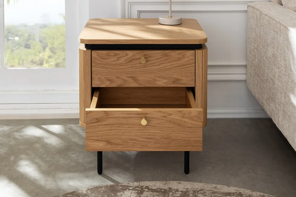 Moderner Nachttisch ATELIER 55cm Eiche Beistelltisch mit Schubladen
