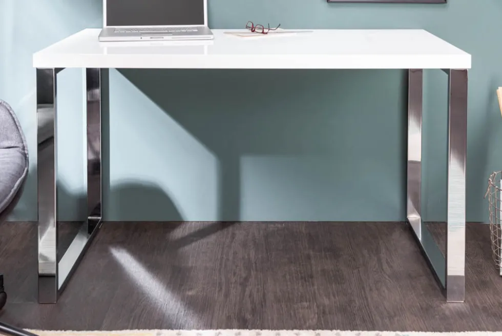 Moderner Schreibtisch WHITE DESK 120cm weiß Hochglanz Bürotisch