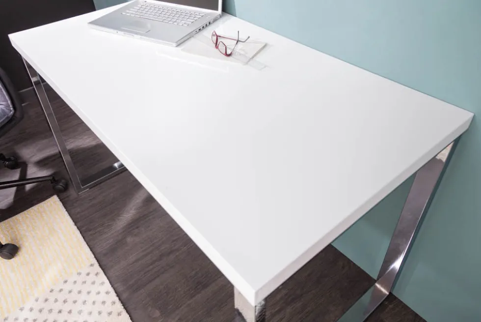 Moderner Schreibtisch WHITE DESK 120cm weiß Hochglanz Bürotisch