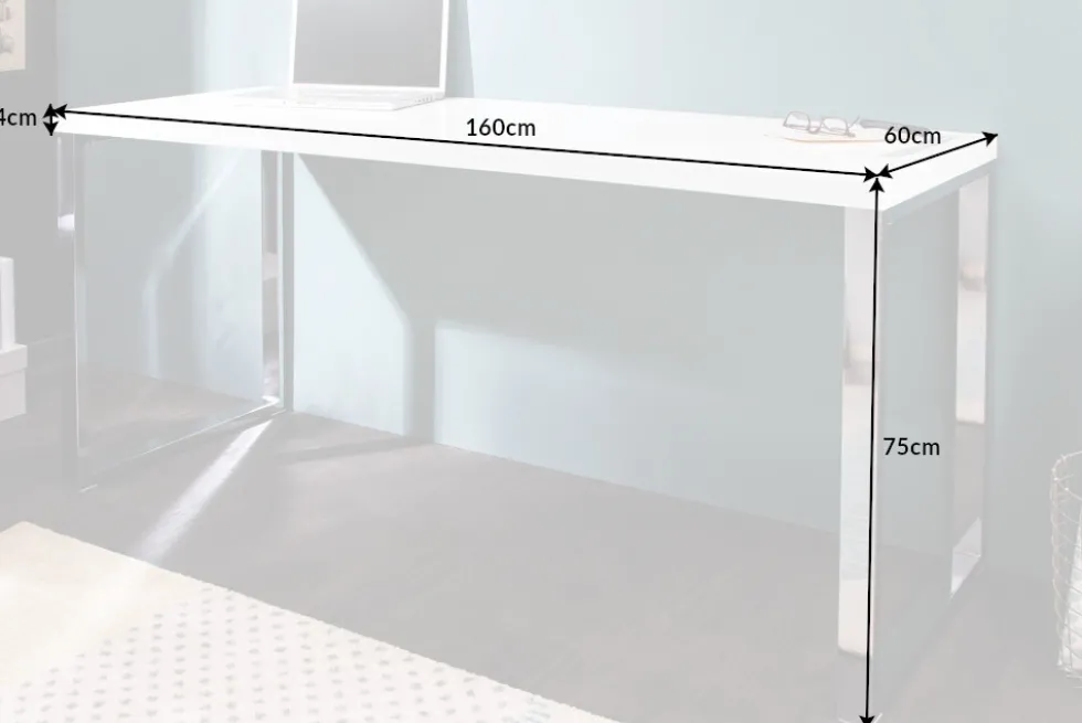 Moderner Schreibtisch WHITE DESK 160cm weiß Hochglanz Bürotisch