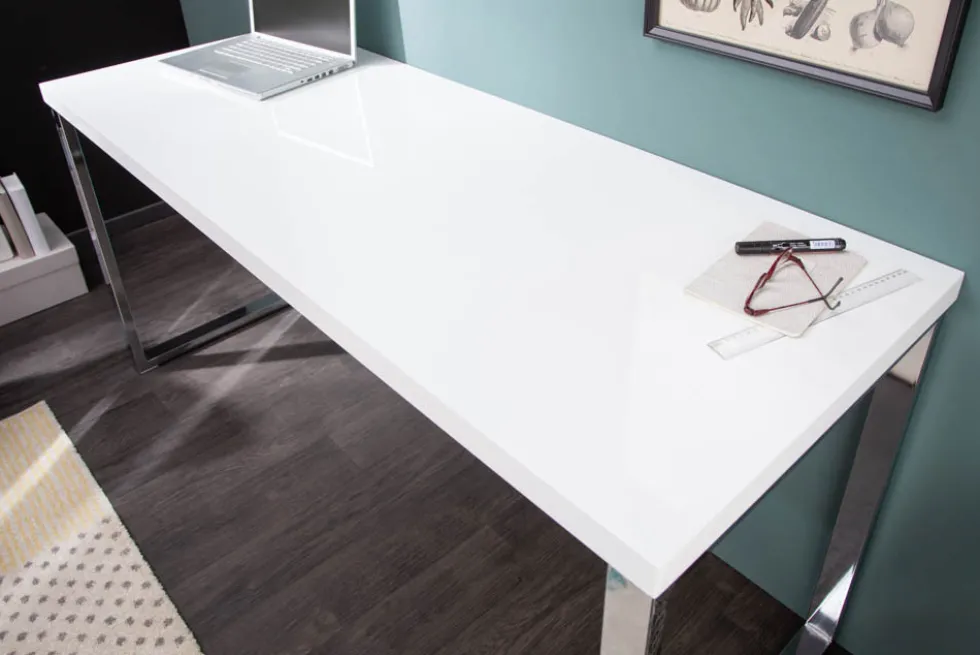 Moderner Schreibtisch WHITE DESK 160cm weiß Hochglanz Bürotisch